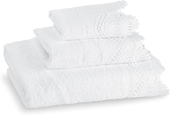 Zahari Home 3 Piece Laced Towel Set - Stylish Soft Plush Cotton Towels with Hand Towel & Washcloth - Highly Absorbent Towels for Bathroom, Gym, Hotel & Spa (Crochet White)