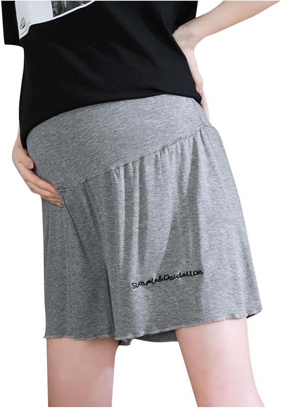 Oversized Maternity Shorts Over Bump UK, Soft Belly Support Pregnancy Pants Wide Leg Pajama Bottoms Yoga Workout Gym Joggers Comfortable Stretchy Half Trousers Lounge Loose Short