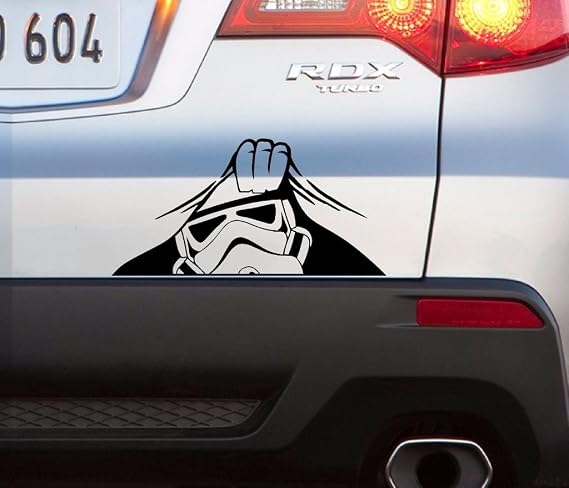 Stormtrooper Peeking Decal Vinyl Sticker Auto Car Truck Wall Laptop | Black | 4" Wide