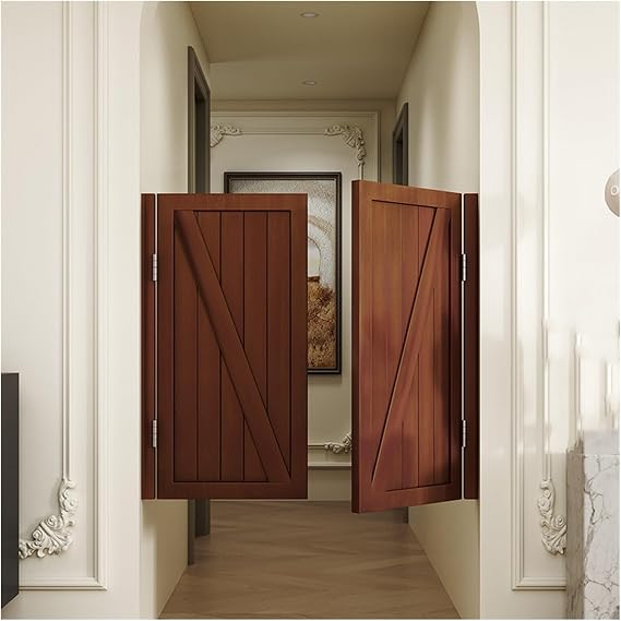 Solid Wood Swing Door,Indoor Louvered Cafe Swinging Door, Swinging Cafe Doors Entrance Partition Saloon Doors for Kitchen Parlor Emporium, Indoor Porch Solid Wood Partition Gate with Hinges, Color Siz
