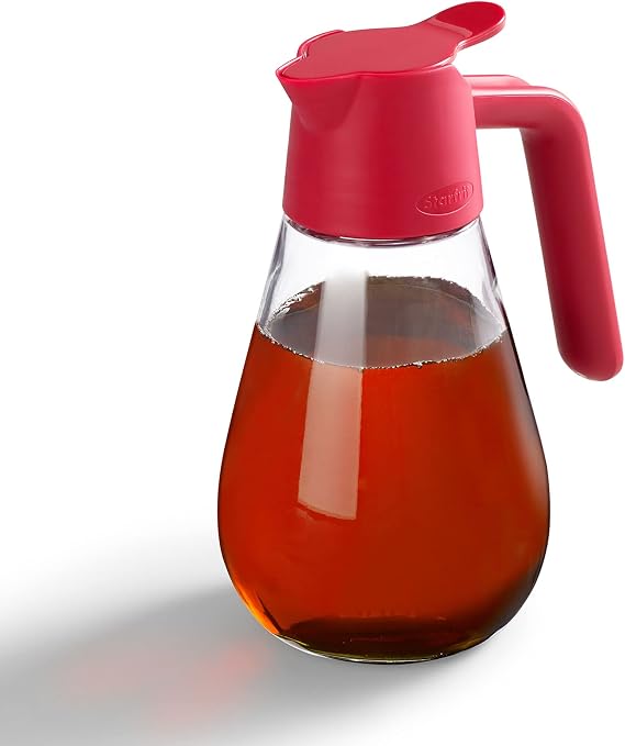Starfrit Dripless Syrup Dispenser, 600ml, Silicone Seal, Dishwasher Safe | Drip-free pouring. Fits maple syrup cans. Silicone seal. Easy open tab. Dishwasher safe.
