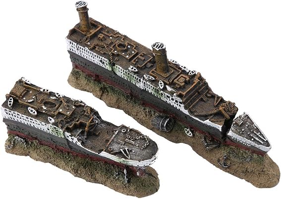 Resin Shipwreck Aquarium Ornament, Titanic Wreck Decor