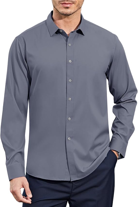 Casey Kevin Mens Button Down Shirts Long Sleeve Wrinkle Free Dress Shirts