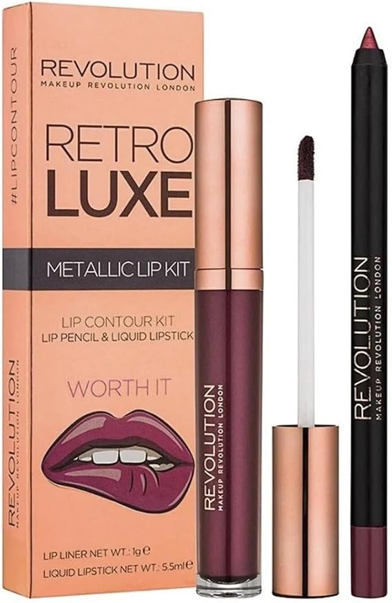 MAKEUP REVOLUTION Worth It Retro Luxe Metallic Lip Kit, Pack of 2