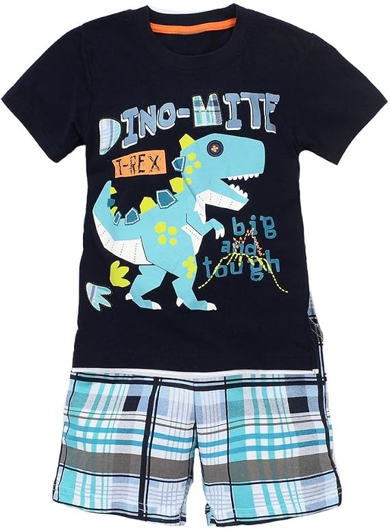 Toddler Boys Girls Dinosaur Short Sleeve Cotton 2 PCS Shorts Set (Black,6-7Years)