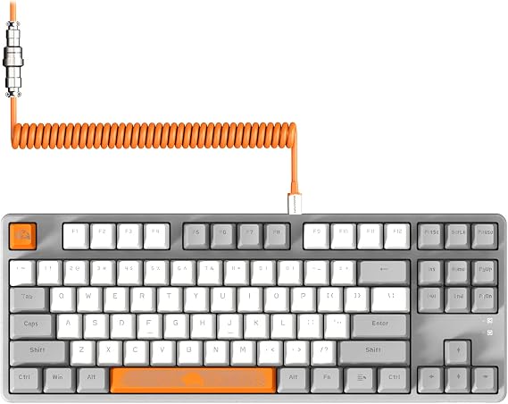 MAGIC-REFINER AK873 Wired 75% TKL Gaming Keyboard,Hot-Swappable Blue Switch,PBT Keycap,Rainbow Led Backlit,Ergonomic Mechanical Keyboard+Custom Coiled USB/Type-C Aviation Cable for PC/Mac (Gray White)