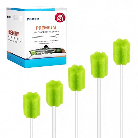 300 Pcs Disposable Oral Swabs Long Handle Soft Sponge Swabs for Mouth Cleaning, Unflavored & Individually Wrapped, Soft Foam Mouth Swabs for Daily Oral Hygiene & Personal Care (Green 300)