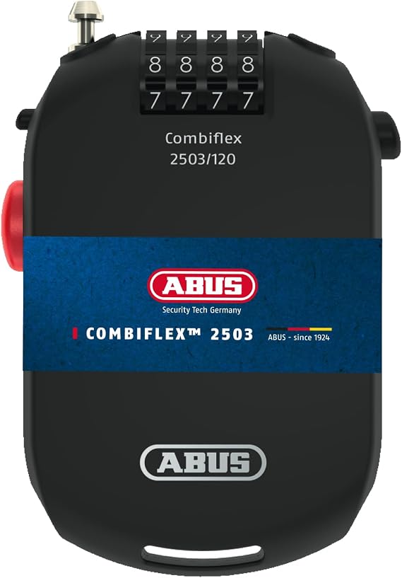 ABUS Combiflex 2503 cable lock, 72501 Black | Cable lock with 120 cm steel cable, individually adjustable number code, self-coiling cable