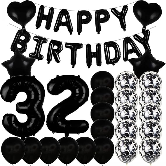 Sweet 32th Birthday Decorations Party Supplies,Black Number 32 Balloons,32th Foil Mylar Balloons Latex Balloon Decoration,Great 32th Birthday for Girls,Women,Men,Photo Props