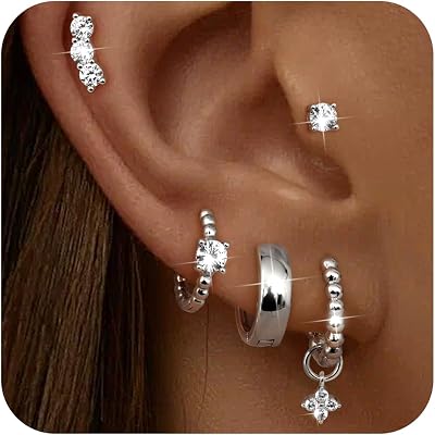 Dochais Small Gold Hoop Studs Earrings 14k Gold Plated Huggie Earrings for Women Trendy 925 Sterling Silver Post Cartilage Earring Stacks Hypoallergenic Earring Sets
