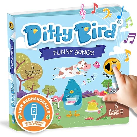 DITTY BIRD | Funny Songs | USBC- Rechargeable Musical Books for Toddlers | Fun Children's Nursery Rhyme Sound Book | The Johny Johny, Yes Papa Story with Interactive Sounds for Baby | Gift for 1-3