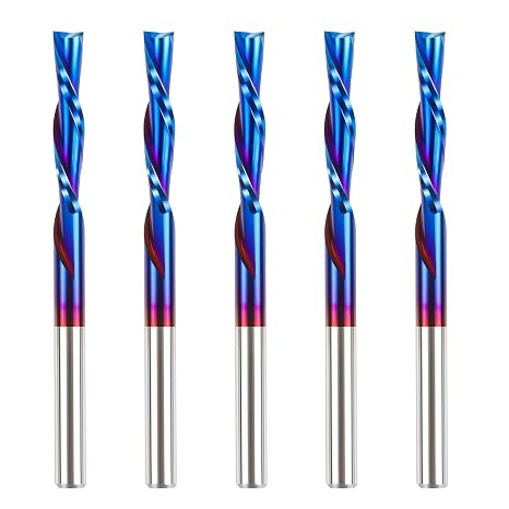 HQMaster Downcut Bit 1/8" Shank Down Cut Spiral CNC Router Bits End Mill Tungsten Carbide Milling Cutter Set 5 Pack (1/8" Cutting Diameter)