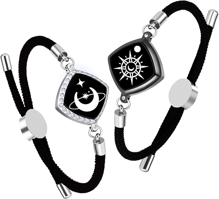 Long Distance Touch Bracelets, Vibration & Light up Remote Smart Matching Couples Bracelet for Couple Long Distance Relationship Girlfriend Boyfriend Festival Gifts Lover Jewelry Set