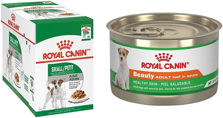 Royal Canin Bundle Small Adult Wet Dog Food, 3 Oz,12-Count  Adult Beauty Loaf in Sauce Canned Dog Food, 5.2 oz Can Case of 24