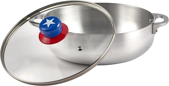 IMUSA 3.2 Qt Boricua Polished Aluminum Caldero with Glass Lid | Boriqua inspired design, Ideal for Rice and Stews, Great for Daily Hispanic Cooking