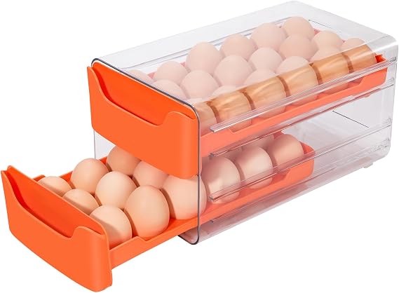 36-Egg Holder for Refrigerator, 2-Tier Stackable Egg Dispenser, Orange