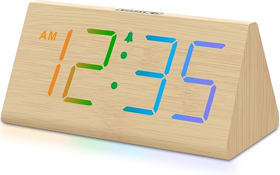 DreamSky Wooden Digital Alarm Clock for Bedroom with RGB Large Numbers