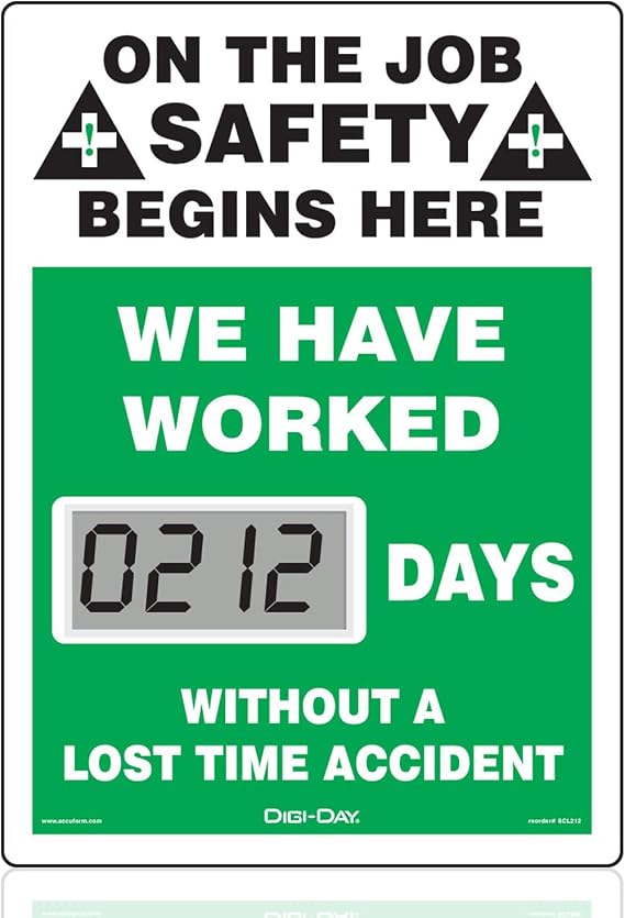 Accuform Mini Digi-Day Electronic Safety Scoreboard,LED Counter,Made in USA