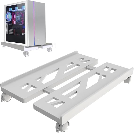 Ayarlanabilir Mobil PC Kule Standı, Havalandırmalı Masa Altı CPU Tutucu - 4 Düzgün Dönen Teker Tekerlek, PC Zemin Arabası, PC Yükseltici, Çoğu PC Oyun Masasına Mükemmel Uyar Ofis- Beyaz