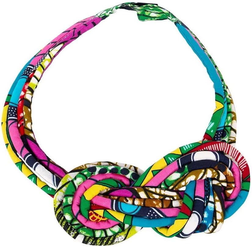 HollandaisWax African Fabric Necklace for Women Bohemian Style Knot Handmade Choker Traditional Exotic Jewelry WYA073