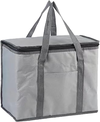 TEYIKA XL Insulated Food Delivery Bag, Grocery Reusable Shopping Bags with Pocket Front, Collapsible Tote Bag with Sturdy Zipper Reinforced Bottom & Handles