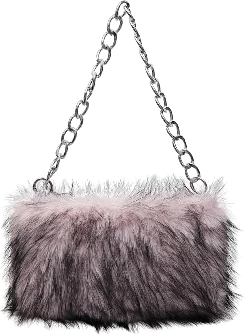 Faux Fur Shoulder Bag for Women Tote Fluffy Handbags Plush Chain Bag Furry Satchel Purse