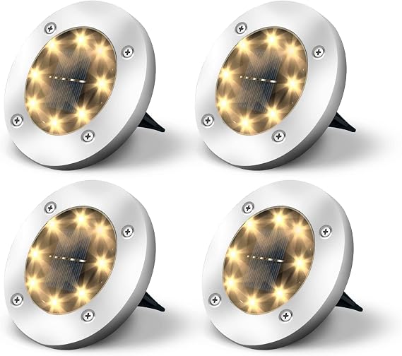 Jsdoin Solar Lights dış mekan bahçe tavan lambası, güneş enerjisiyle çalışan 8 LED, peyzaj, yürüme yolu, çim, merdiven güvertesi, bahçe dekorasyonu için, sıcak (4'lü paket) [enerji sınıfı A+++ [enerji [Enerji Sınıfı A+++]