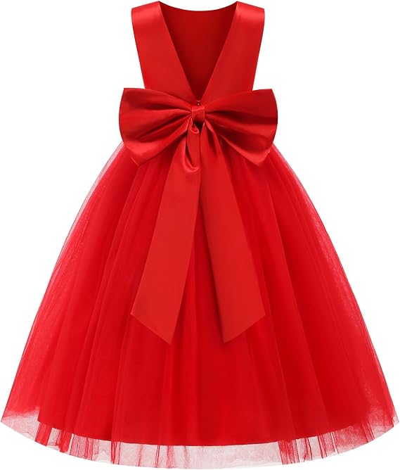 Flower Girl Dress Girls Dresses Wedding Satin V-Back Pageant Party