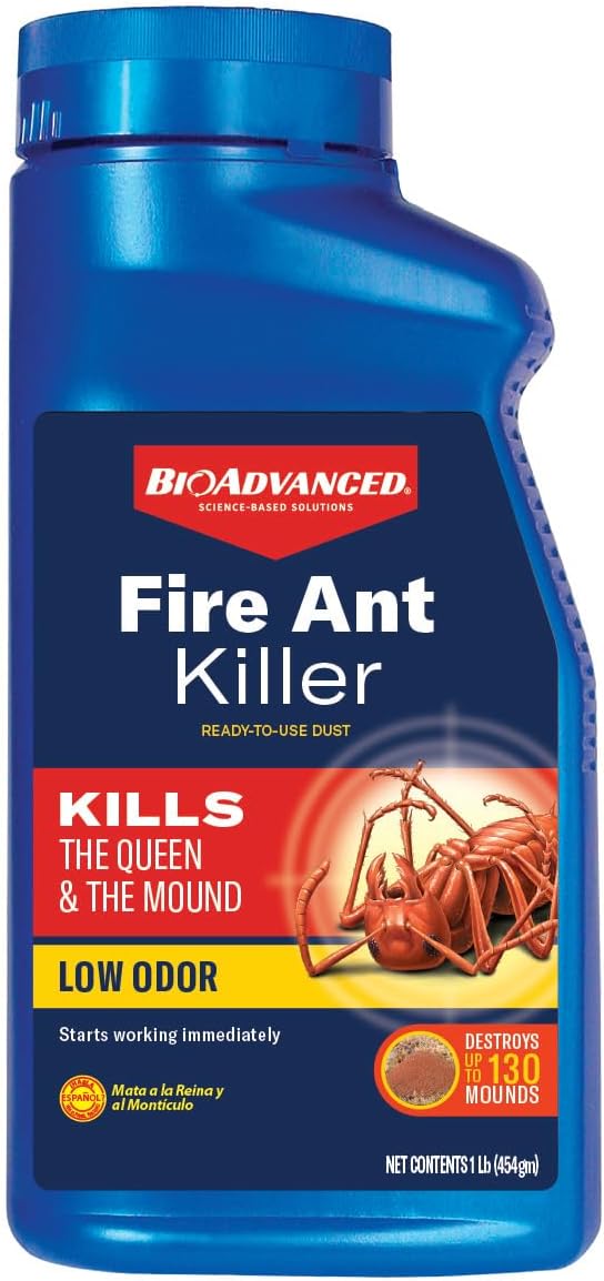 BioAdvanced Fire Ant Killer Dust - 1 lb Bottle | Kills the Queen - Destroys Up to 130 Mounds - Outdoor Ant Killer