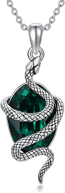 Snake Necklace Sterling Silver Snake Necklace with Green Crystal Vintage Serpent Necklace Gift for Women Girl