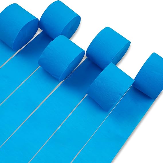 PartyWoo Blue Crepe Paper 6pcs 492 FT Sky Light Blue Streamers