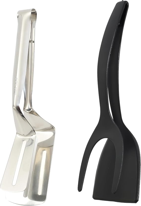 Dual-Purpose Nylon Egg Flipper Spatula & Stainless Steel Fish Turner Combo Heat-Resistant Kitchen Tools for Non-Stick Pans, BBQ, Grilling (2-Piece Cooking Utensil Set)