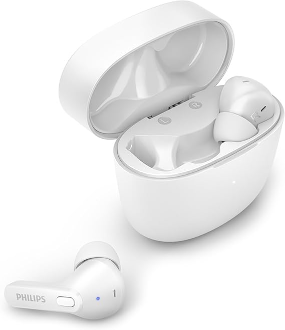 PHILIPS TAT2206WT/00 Earbuds, Adults In Ear Earbuds, Splash and Sweat Resistant, Bluetooth, Up to 18 Hours Play Time, Soft silicone Ear-Tip Covers in 3 Sizes, Built In Mic, White, Comfortable Fit