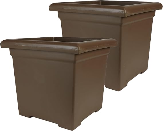 The HC Companies Accent Square Plant Pot, 15.5 Inch, Chocolate, 2-Pack