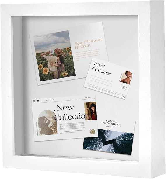 Muzilife 8x8 Small Shadow Box Wood Picture Frame with Stand, Glass, White