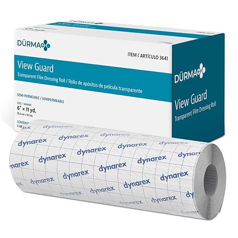 Dynarex Durma+ View Guard Transparent Film Dressing Roll - Tattoo Aftercare Bandage, Flexible Wrap for Skin Protection, Waterproof Breathable, 6" x 11 yd., 1 Roll