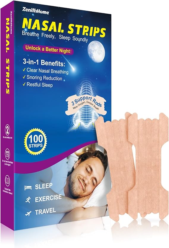 Nasal Strips, 100 PCS Nose Strips Anti Snoring Devices, New Upgraded 3 Supports Rods Nose Tape, Help Reduce Snoring, Relieve Nasal Congestion, Improve Breathing and Sleep (Large, 66*22mm)