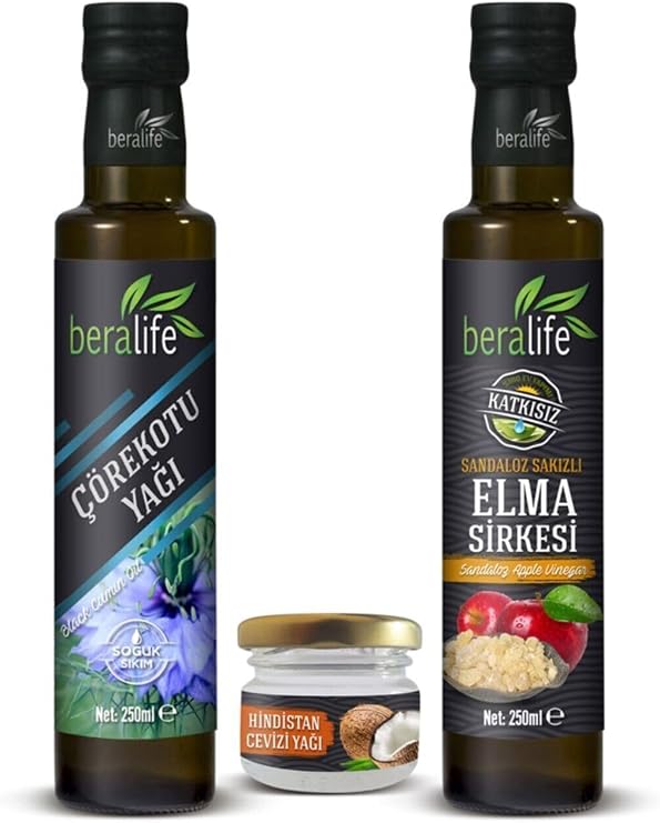 Beralife Çörek Otu 250 Ml +Sandaloz Sakızlı Elma Sirkesi 250 Ml + Hindistan Cevizi Yağı 30 Ml