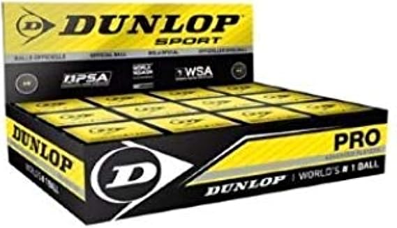Dunlop Pro Squash Ball - 1 Dozen Double Yellow Dot