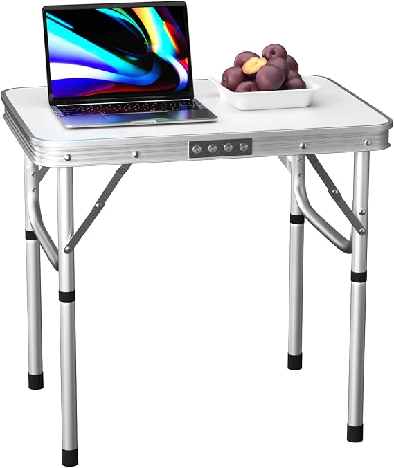 Folding Tables, Aluminum Picnic Table, 2ft Camping Table with 2 Adjustable Height (26/56cm), Carrying Handle Lightweight for Barbecue, Fishing, Picnic, Outdoor, Indoor, L60 x W45 x H56 cm