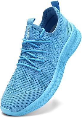 FUJEAK Womens Running Shoes Athletic Tennis Sports Sneakers Casual Slip on Walking Shoes Gym Workout Shoes Fashion Sneakers Non Slip Light_Blue Size 9