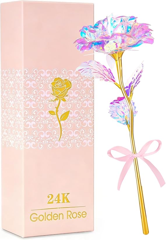 Befinr Birthday Gifts for Women Mom Grandma, Rainbow Gold Galaxy Crystal Glass Rose Artificial Flowers, Anniversary for Mother Wife Sister