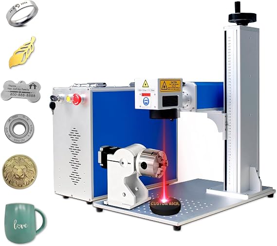 200W Fiber Laser Engraver, JPT MOPA M7& Laser Source Split Fiber Laser Engraving Machine,Deep Metal Color Marking Machine with D80 Rotary Axis,Compatible LightBurn Laser Etching Machine