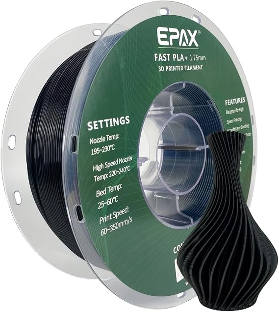 EPAX High Speed PLA+ 3D Printer Filament, Fast PLA 3D Printing Filament, 1.75mm, Dimensional Accuracy +/- 0.03 mm, 1KG Spool (Black)