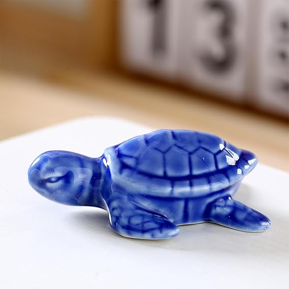 Mini Ceramic Sea Turtle Figurine for Aquarium Decor, Penjing Rockery Scenery, Miniature Garden & Coastal Home Accent (Blue)