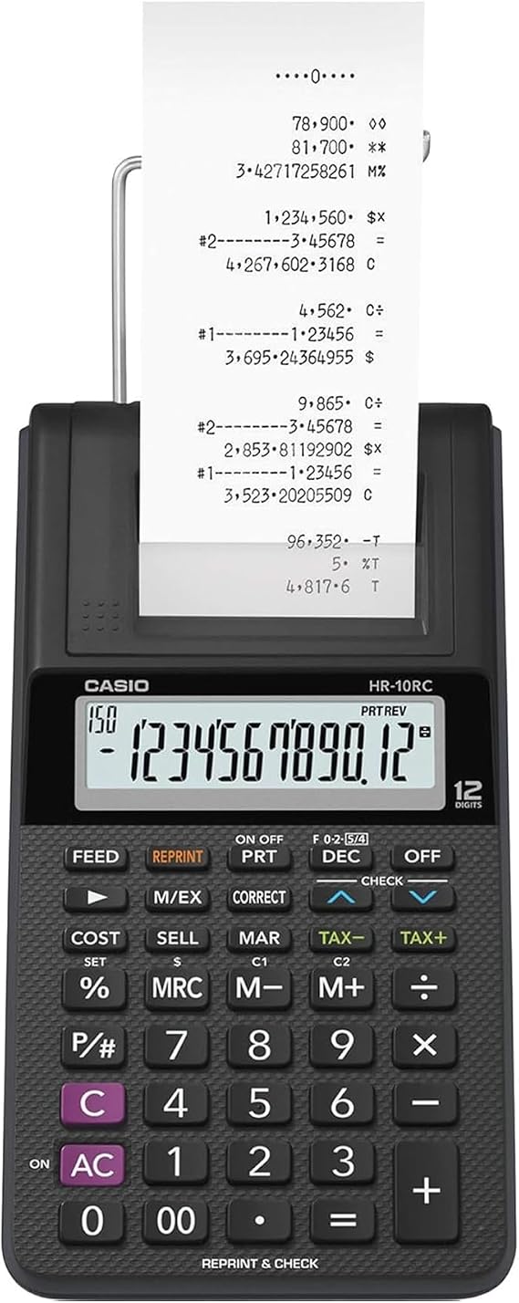 Casio HR-10RC Mini Desktop Printing Calculator, Black