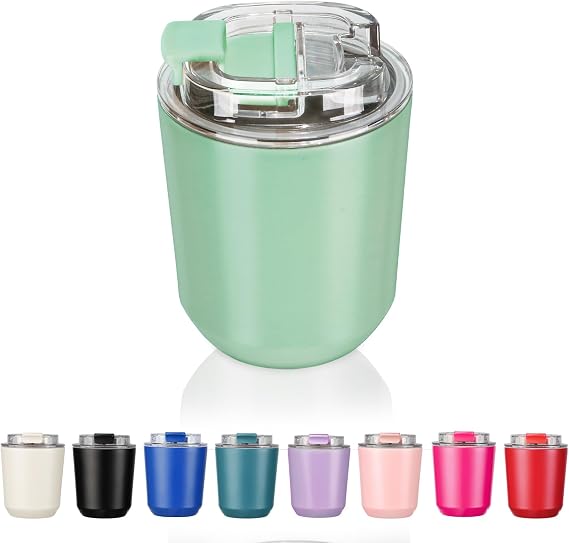 Puraville 10 oz Insulated Stainless Steel Tumblers with Lid | Travel Coffee Mug Vacuum Cup, Leak Proof Reusable Double Walled Coffee Tumbler for Iced and Hot Drinks, Green