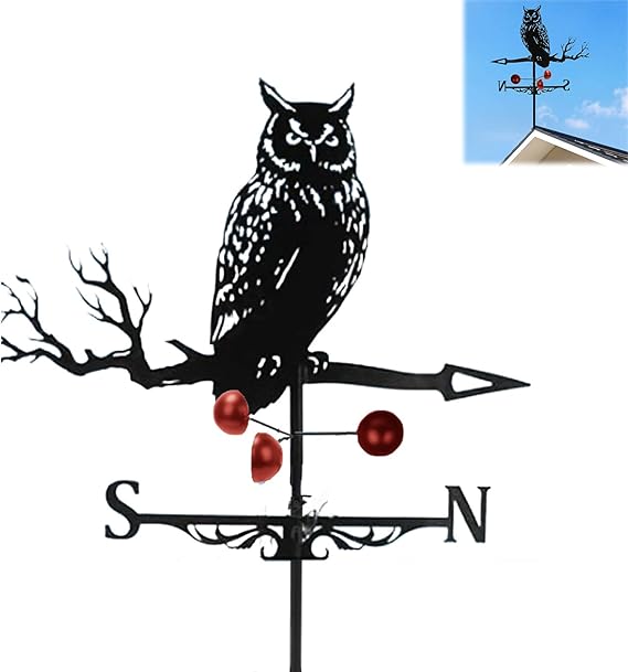 Owl Metal Weather Vane, Personalized Weathervane Wind Direction Indicator, Weather Vanes Roof Mount, Wind Vane Outdoor Decor for Farmhouse Yard Chicken Coop Cupolas, Housewarming Gifts