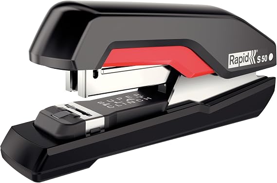 Rapid Supreme S50 Half Strip Stapler, 50 Sheet Capacity, Super Flat Clinch Stapling, Black/Red, 5000544
