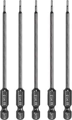 HARFINGTON 5pcs Hex Head Wrench Drill Bit 1.5mmH1.5 Metric 14 Hex Shank 4100mm Length S3 Steel Magnetic Impact Drivers Screwdriver Bit Industrial Grade Hexagon Electric Drill Bits